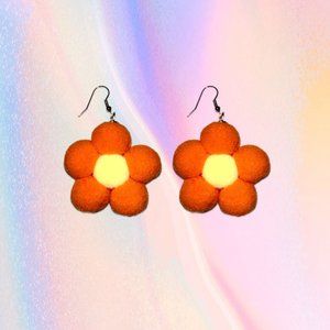 FASHION ORANGE AND YELLOW POMPOM FLOWER EARRINGS TRENDY